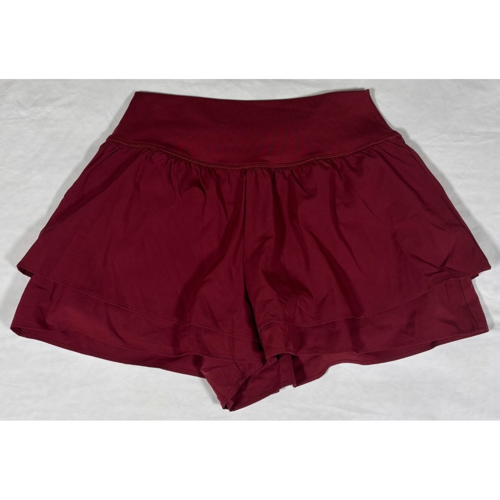 Yogalicious Womens Lighstreme Flirty 2-in-1 Shorts Maroon Stretch Activewear L